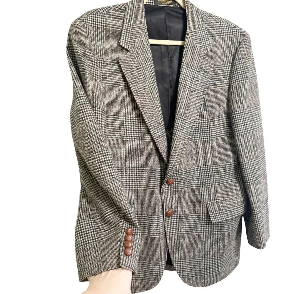 Vintage Classic 100% Wool Blazer Classic Thin Line Plaid Size L - XL - Picture 5 of 10